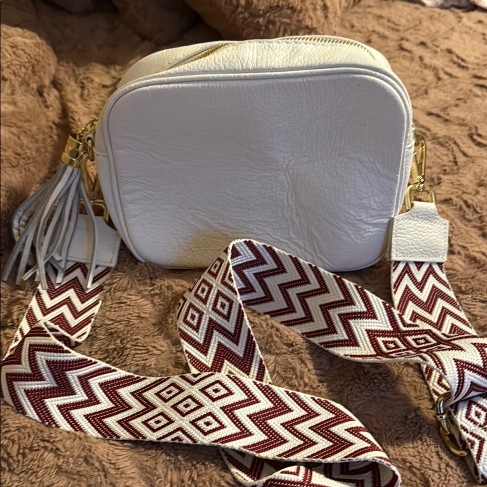 White Geometric Crossbody Bag with Bold Patterns
